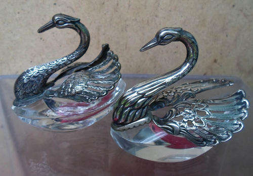 HIGHLY DESIRABLE PAIR SWAN SALTS~WINGS & NECK ARE SILVER ON ONE
