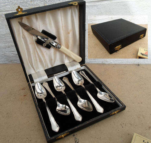 SELDOME SEEN~VINTAGE SP GRAPEFRUIT CUTLERY SET IN ORIGINAL BOX~SLICER BONE HANDLE