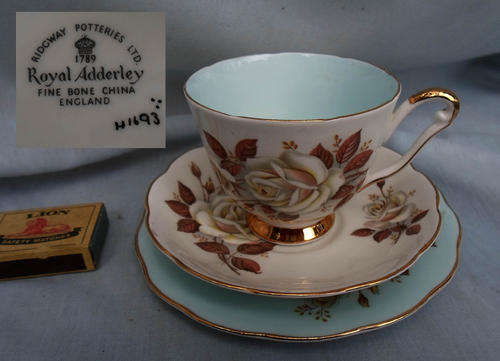 QUALITY ROYAL ADDERLEY FINE BONE CHINA TRIO~OFF PINK ROSES~FULL PATTERN~TRIO B