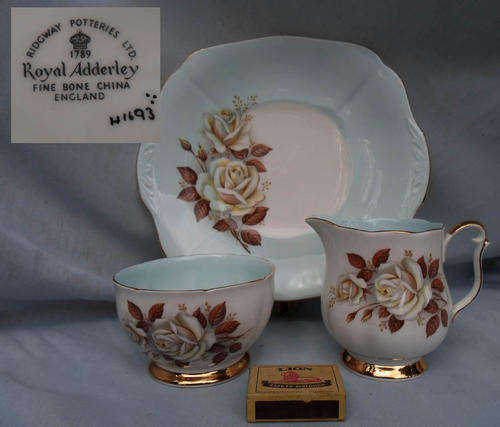 QUALITY ROYAL ADDERLEY FINE BONE CHINA~OFF PINK ROSES~FULL PATTERN