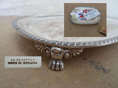 CLASSIC CLAW FOOTED GUADROONED EDGED OLD SHEFFIELD PLATE ANTIQUE CARD TRAY