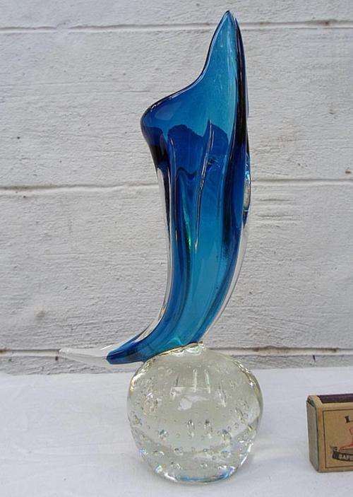 SPECTACULAR VINTAGE MURANO (BALBOA) ITALIAN CORNACOPIA VASE~CONTROL BUBBLE BASE