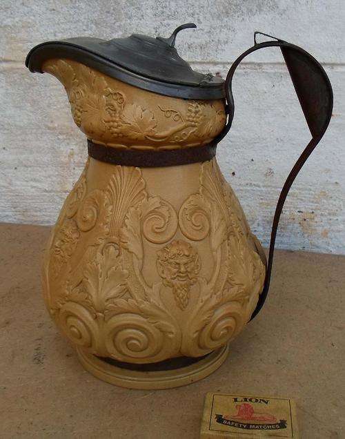 LOVELY ANTIQUE JUG FOR DISPLAY~BACCUS & GRAPE VINES~HANDLE REPLACED
