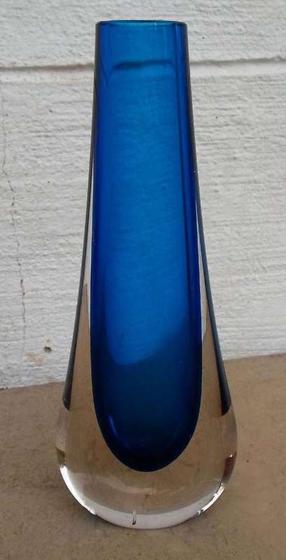STUNNING MURANO SOMMERSO RETRO ERA DOUBLE CASE HAMBONE STYLE VASE~BLUE/CLEAR
