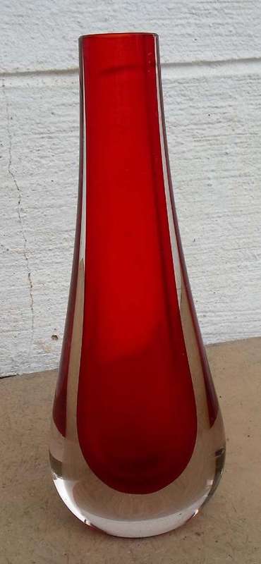 STUNNING MURANO SOMMERSO RETRO ERA DOUBLE CASE HAMBONE STYLE VASE~RED/CLEAR