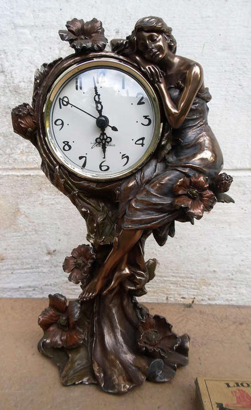 TRULY EXQUISITE VERONESE BRONZED ART NOUVEAU FIGURAL CLOCK~SIGNED
