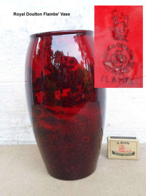 Impressive Large Antique Royal Doulton Flambe' Vase~Silhouette Scenes~Excellent condition