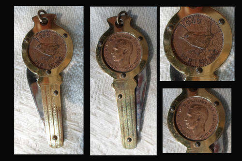COLLECTIBLE VINTAGE NOVELTY LUCKY 1946 FARTHING FOLDING PENKNIFE