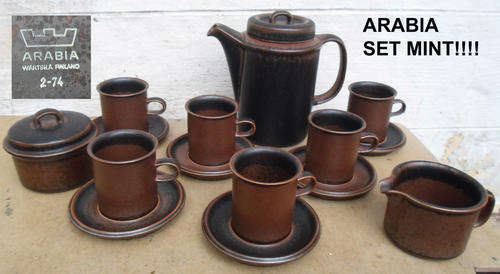 VINTAGE ARABIA POTTERY FULL COFFEE SET ULLA PROCOPE SCANDINAVIAN DESIGN~MINT!!!!