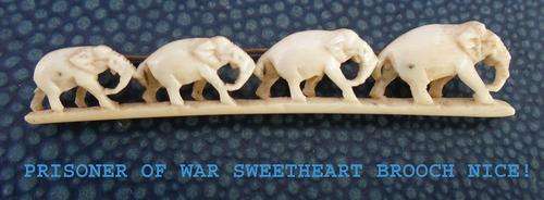 INCREDIBLE PRISONER OF WAR SWEETHEART IVORY ELEPHANT BROOCH