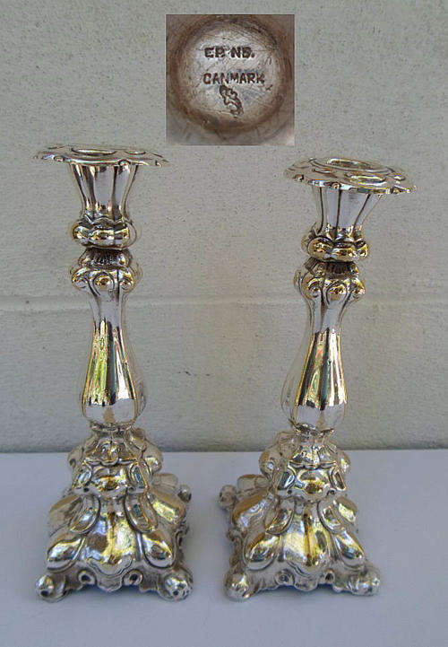 HIGHLY DECORATIVE PAIR OF ANTIQUE CANDLE STICKS~MAKERS MARKS