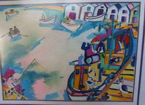 DESIRABLE HUGE ELWIN BUCHEL '92 MIXED MEDIA SEASIDE PAINTING SIGNED R9500