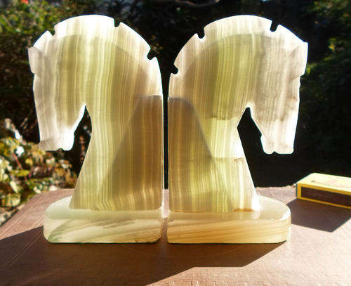 IMPRESSIVE FIGURED MARBLE LOOKING HORSE HEAD BOOK ENDS
