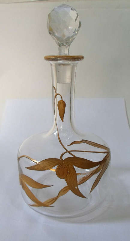 UNUSUAL ART NOUVEAU STYLE ANTIQUE PERFUME BOTTLE APPLIED GILT DECORATION