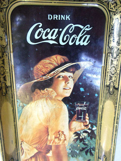 VINTAGE 70s OBLONG COCACOLA TRAY 1916 WW1 ELAINE~GOOD CONDITION