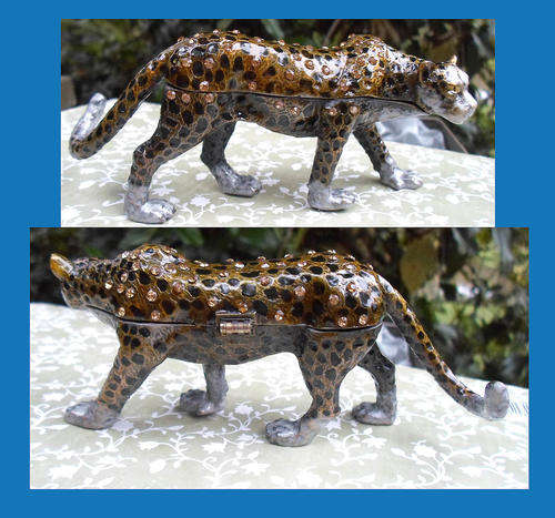 BEJEWELED & ENAMEL HINGED LEOPARD TRINKET BOX
