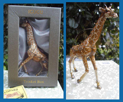 DELIGHTFUL BEJEWELED ENAMEL HINGED GIRAFFE TRINKET BOX