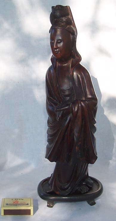 R1 START~BEAUTIFUL VINTAGE ORIENTAL LADY FIGURE~CARVED FROM SOLID BURMESE TEAK~WITH STAND~VERY NICE
