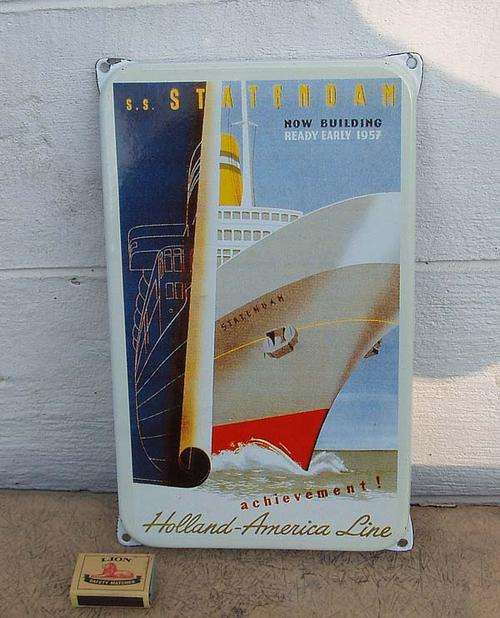 WACKY WEDNESDAY R1 SALE~UNUSUAL VINTAGE?~ENAMEL SHIPPING ADVERTISEMENT PLAQUE~HOLLAND-AMERICAN LINES