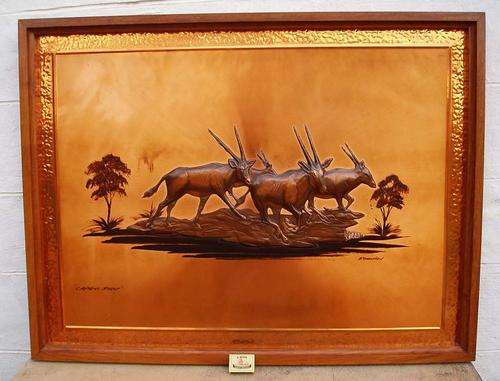 WACKY WED R1 SALE~DENNIS THOMSON ORIGINAL~VINTAGE AFRICAN COPPER ART~CAPRIVI STRIP~KUDU/SABLE