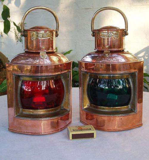 SPRING MANIA~WED R1 SALE~ANTIQUE STYLE~COPPER AND BRASS~SHIP LANTERNS~PORT & STARBOARD + FRAME KNOTS