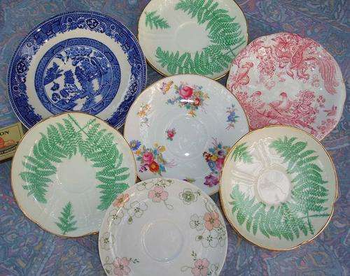 WED R1~COLLECTION 7 VINTAGE SAUCERS~SPODE COPELANDS~OLD WILLOW~ARZBERG~DERBY~COALPORT FERN~VGC