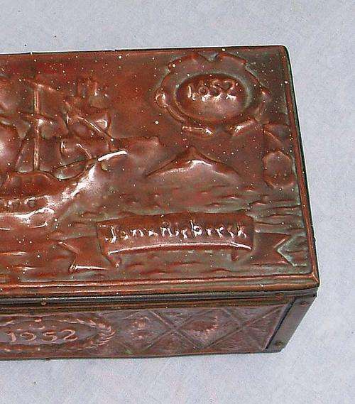 RARE~JAN VAN RIEBEECK~300 YRS 1652-1952~STUNNING COPPER CLAD BOX~TABLE MNT~POST SA R39