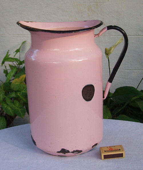 RARE LARGE PINK VINTAGE ENAMEL WARE JUG