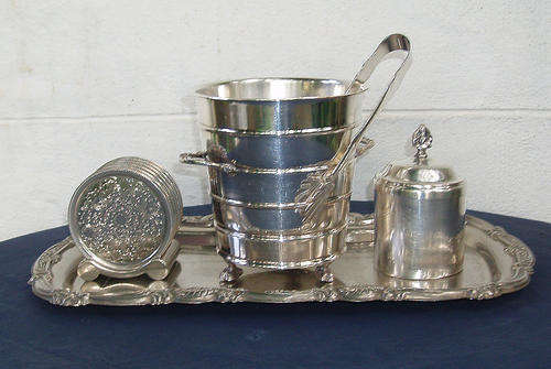 PERFECT ENTERTAINING SET~TRAY~ICEBUCKET & TONGS~COASTER SET~LIDDED C/TAIL CONTAINER~WOW