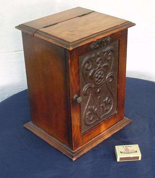 IMPRESSIVE~ANTIQUE OAK & METAL~ART NOUVEAU STYLED~SMOKERS CABINET + PIPES ETC