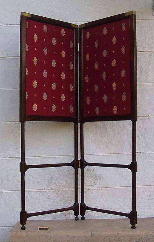 DECORATIVE VICTORIAN ERA~MAHOGANY WOOD AND FABRIC~TWO PART SCREEN