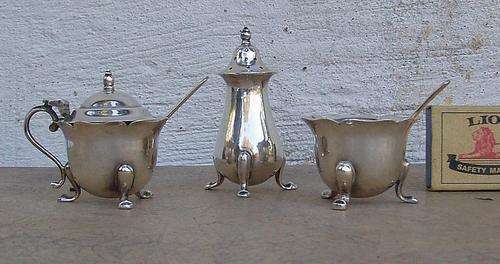 HEAVY 130 GRMS~HALLMARKED QUALITY THICK STERLING SILVER 5 PCE CRUET SET MAKER JK~