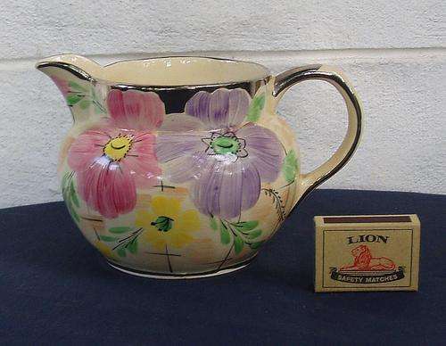 ELEGANT ART DECO~ARTHUR WOOD~HAND PAINTED FLORAL JUG~SILVER TRIM