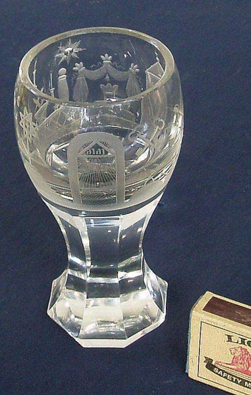UNIQUE FREEMASONS CRYSTAL GOBLET~"TOASTING"~MYSTICAL MASONIC SYMBOLS HAND ENGRAVED ALL OVER~WOW!!!