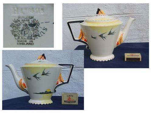 RARE ART DECO BURLEIGH~DESIRABLE SUNRAY PATTERN~CONICAL TEAPOT & COVER~FREE OF DAMAGE