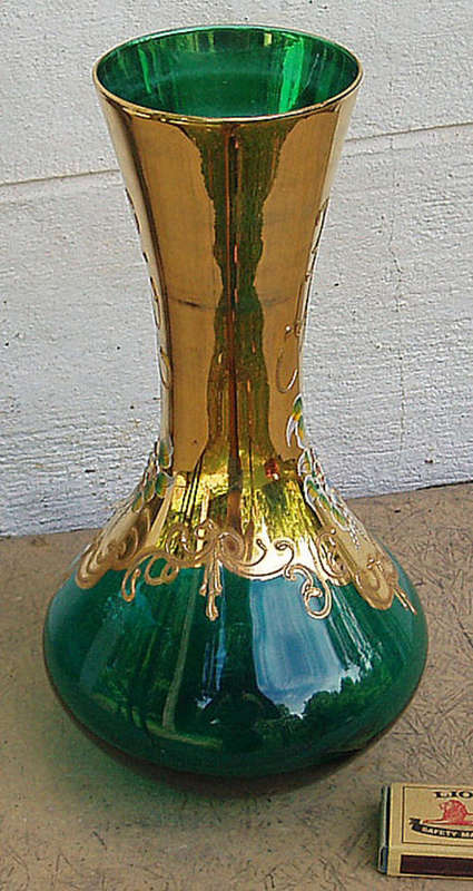 EXTRA LARGE VENETIAN NORLEANS CRYSTAL VASE GOLD OVERLAY~STRIKING!