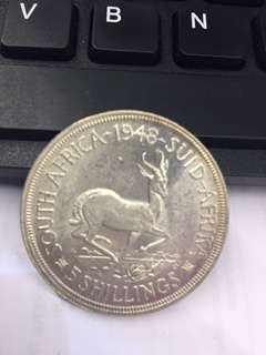SOUTH AFRICA UNION 1948 5 SHILLINGS SILVER