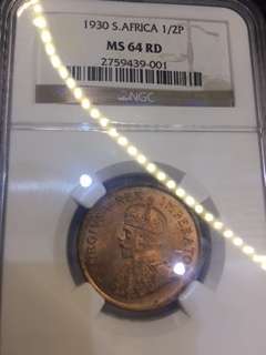 Start at Zero!!!! $$ Clearance $$ All must GO! $$ South Africa - UNION 1930 1/2 PENNY MS64 RED