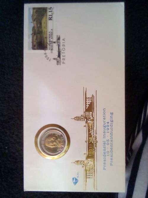 CRAZY ZERO START!!!! $$ All must GO!- MANDELA R5 BIRTHDAY COIN IN HOLDER IN 1994 INAUGURATION COVER