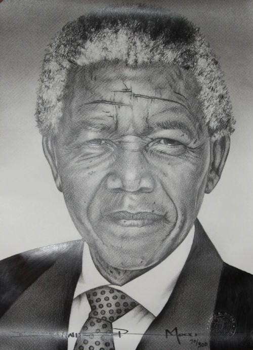 Award winning Original Pencil MANDELA ART! by Well known SA artist: Dawie Mocke edition: 70/300