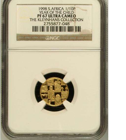 GOLD SA PROTEA SERIES 1/10P 1998 YEAR OF THE CHILD PF67UC FINEST KNOWN GRADE $$$$$