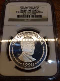 1990 RWANDA SILVER 100F NELSON MANDELA PF69 ULTRA CAMEO NGC GRADED