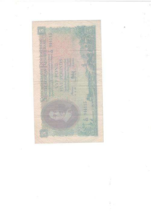SOUTH AFRICA 5 pounds 5 pond note 1958