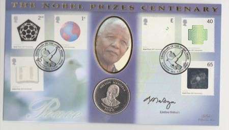 CRAZY! $$$ R1 START! $$$$ -Mandela UK issued FDC cover Limited Edition with Somalia silver coin