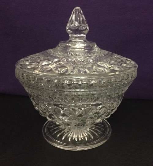 LARGE VINTAGE WEXFORD CUT-GLASS LIDDED COMPOTE CANDY JAR