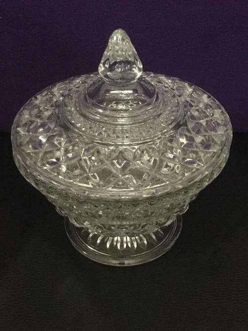 LARGE VINTAGE WEXFORD CUT-GLASS LIDDED COMPOTE CANDY JAR