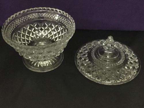 LARGE VINTAGE WEXFORD CUT-GLASS LIDDED COMPOTE CANDY JAR