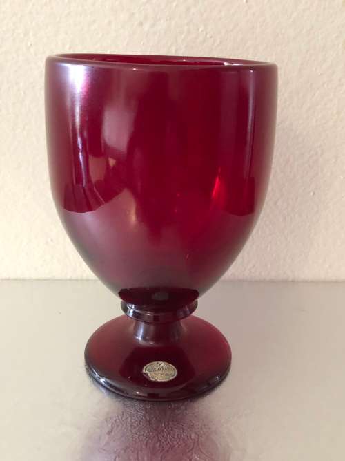REIJMYRE SWEDEN RUBY RED GOBLET WITH ORIGINAL LABEL ATTACHED
