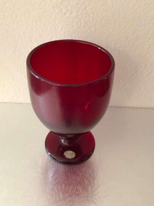 REIJMYRE SWEDEN RUBY RED GOBLET WITH ORIGINAL LABEL ATTACHED