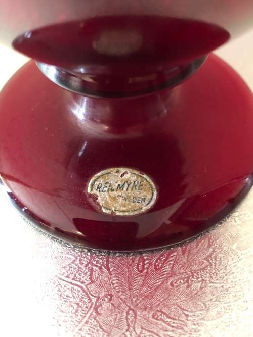 REIJMYRE SWEDEN RUBY RED GOBLET WITH ORIGINAL LABEL ATTACHED